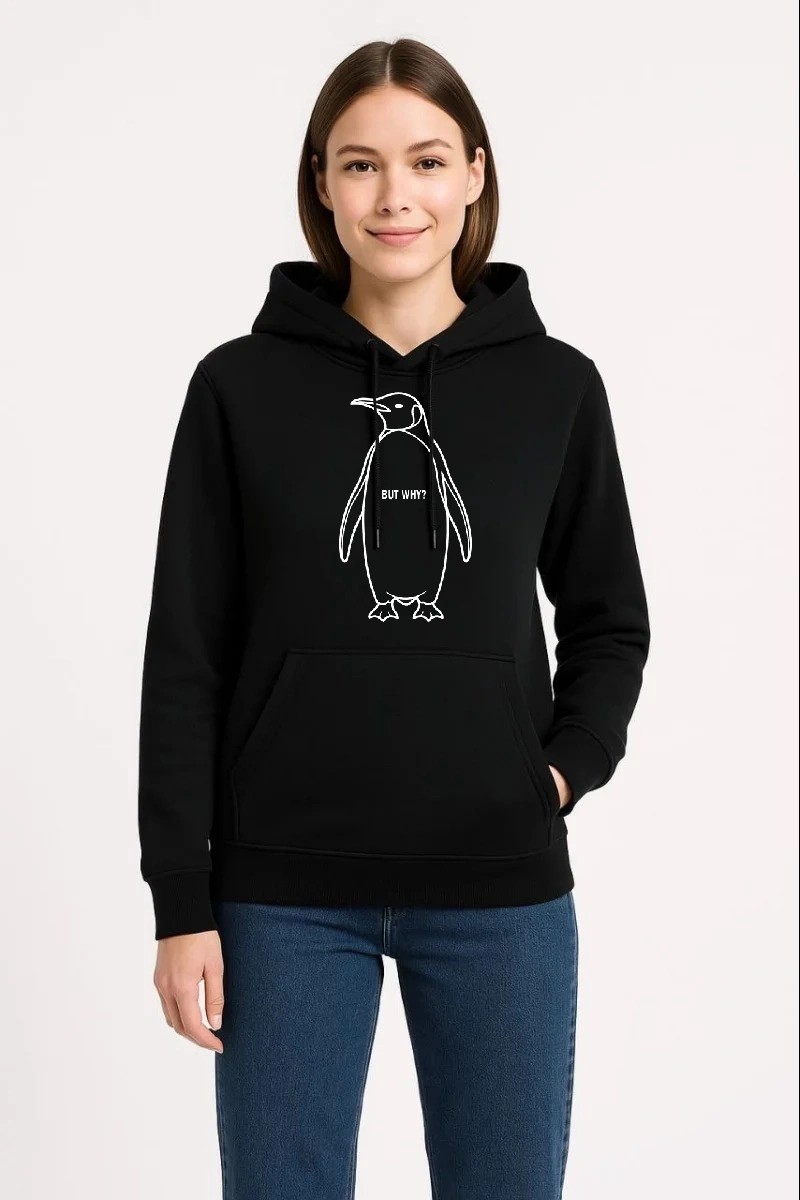 Tarz Yeri Kadın 3 Iplik Pamuklu Kapüşonlu Hoodie Sweatshirt Nihilist Penguen Baskılı - Siyah