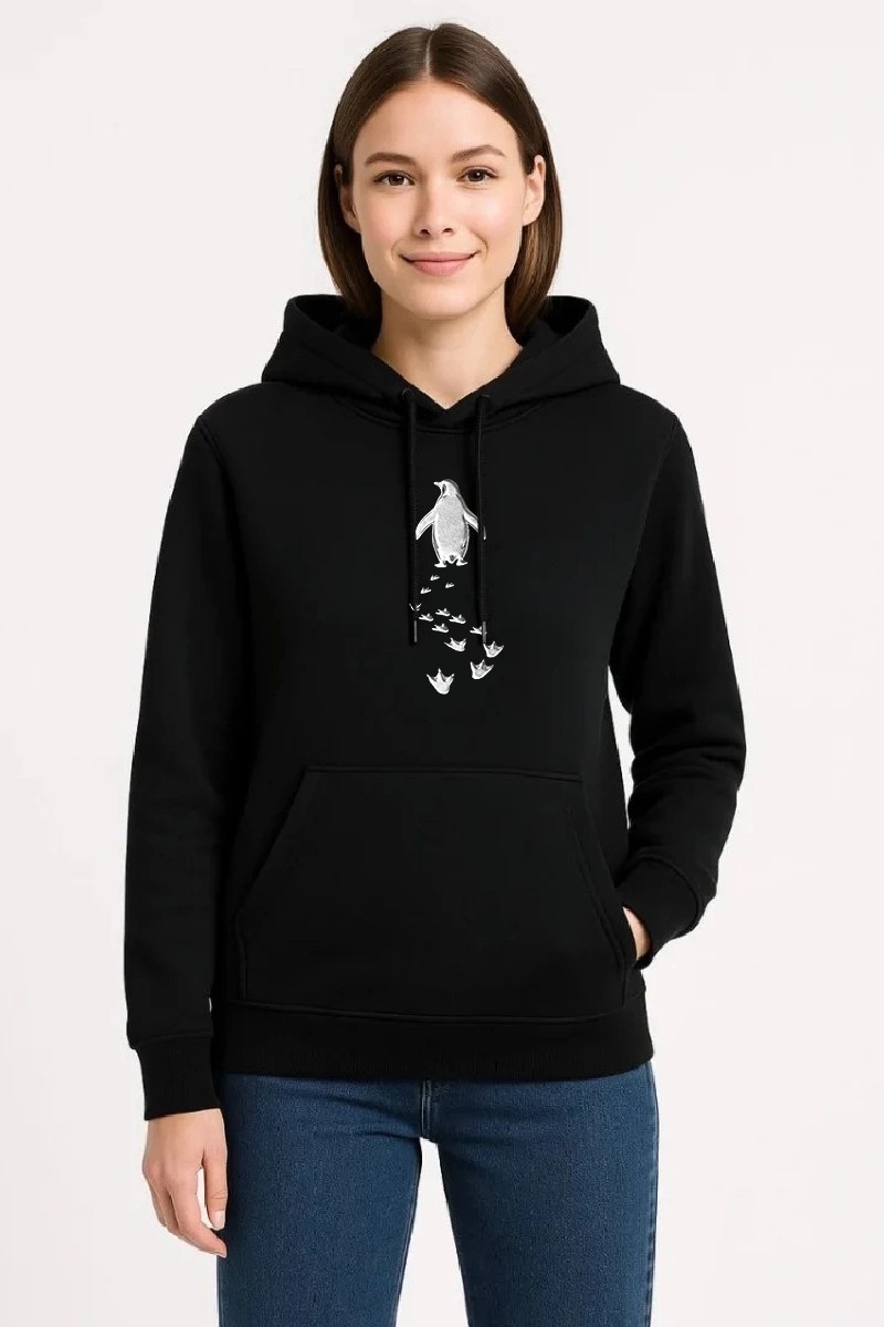 Tarz Yeri Kadın 3 Iplik Pamuklu Kapüşonlu Hoodie Sweatshirt Nihilist Penguen Baskılı - Siyah