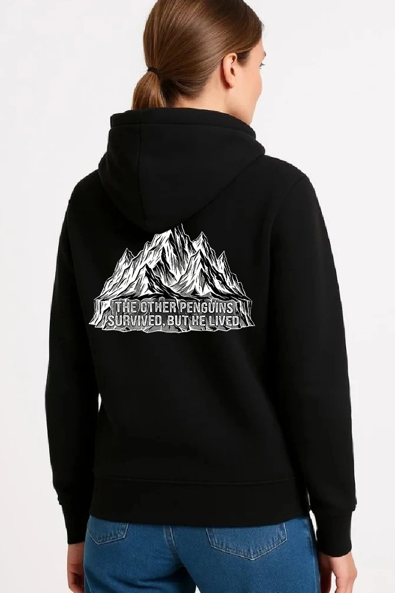 Tarz Yeri Kadın 3 Iplik Pamuklu Kapüşonlu Hoodie Sweatshirt Nihilist Penguen Baskılı - Siyah görsel 2