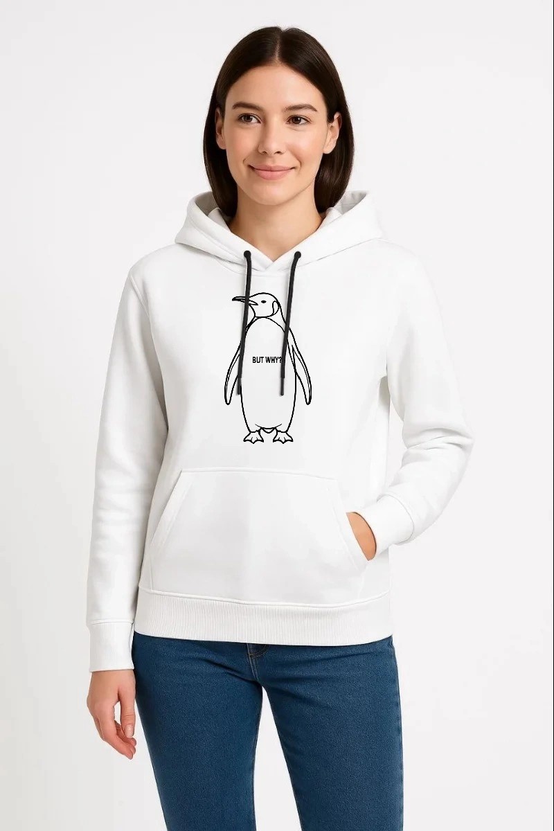Tarz Yeri Kadın 3 Iplik Pamuklu Kapüşonlu Hoodie Sweatshirt Nihilist Penguen Baskılı - Beyaz görsel 2