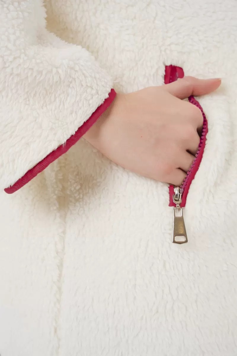 Efnaz Style Kadın Fermuarlı Peluş Kırmızı Mont görsel 3