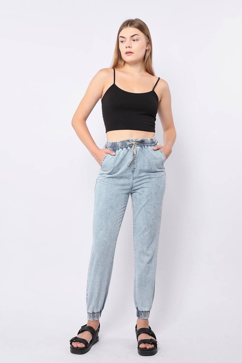 Banny Jeans Kadın Lastikli Jogger Pantolon Açık Mavi görsel 2