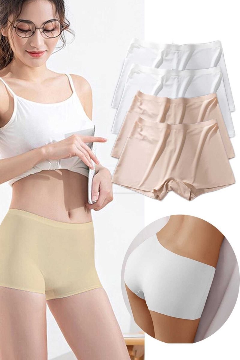 Sungur's Store 4 Adet Kadın Dikişsiz Görünmez Iz Yapmaz Mini Şort Boxer Beyaz Ten