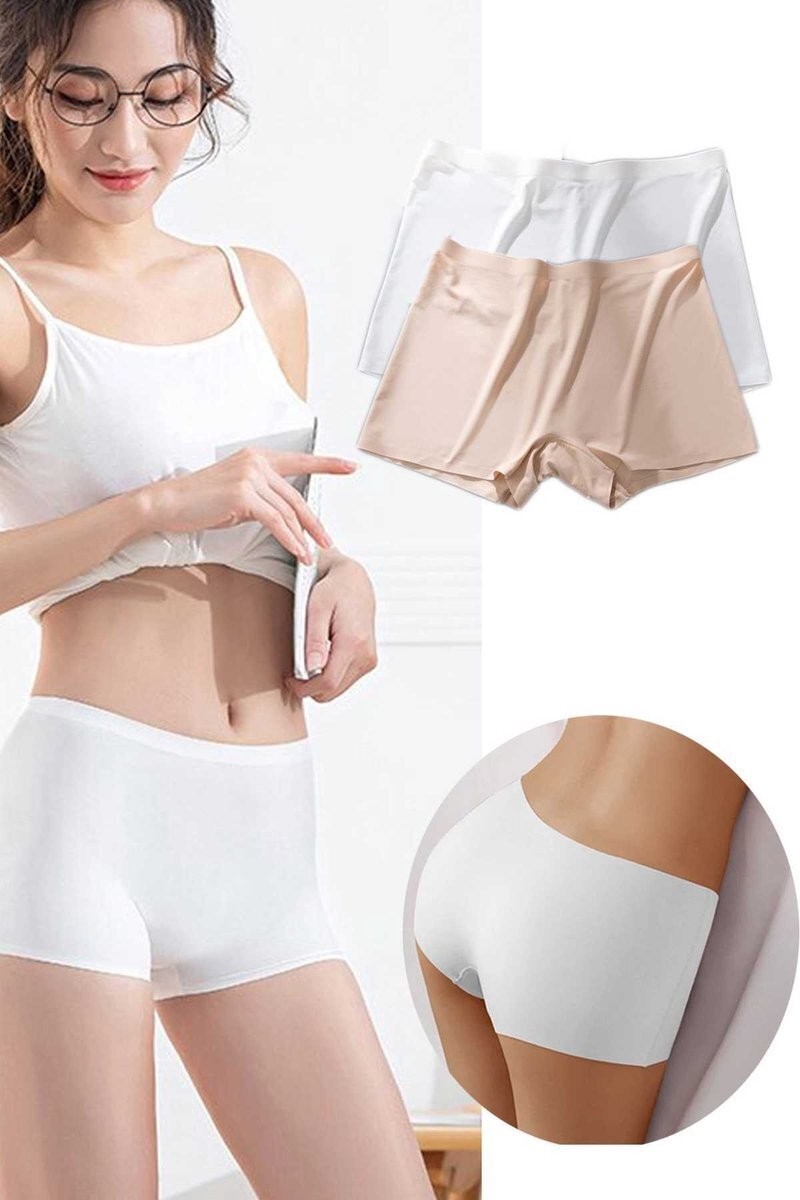 Sungur's Store 2 Adet Kadın Dikişsiz Görünmez Iz Yapmaz Mini Şort Boxer Beyaz Ten