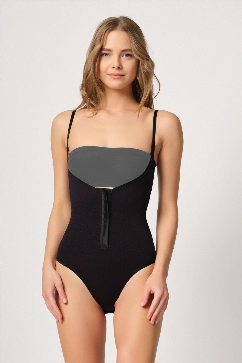 Hace Bazaar Siyah Göğsü Açık Agraflı Body Korse -Hcb