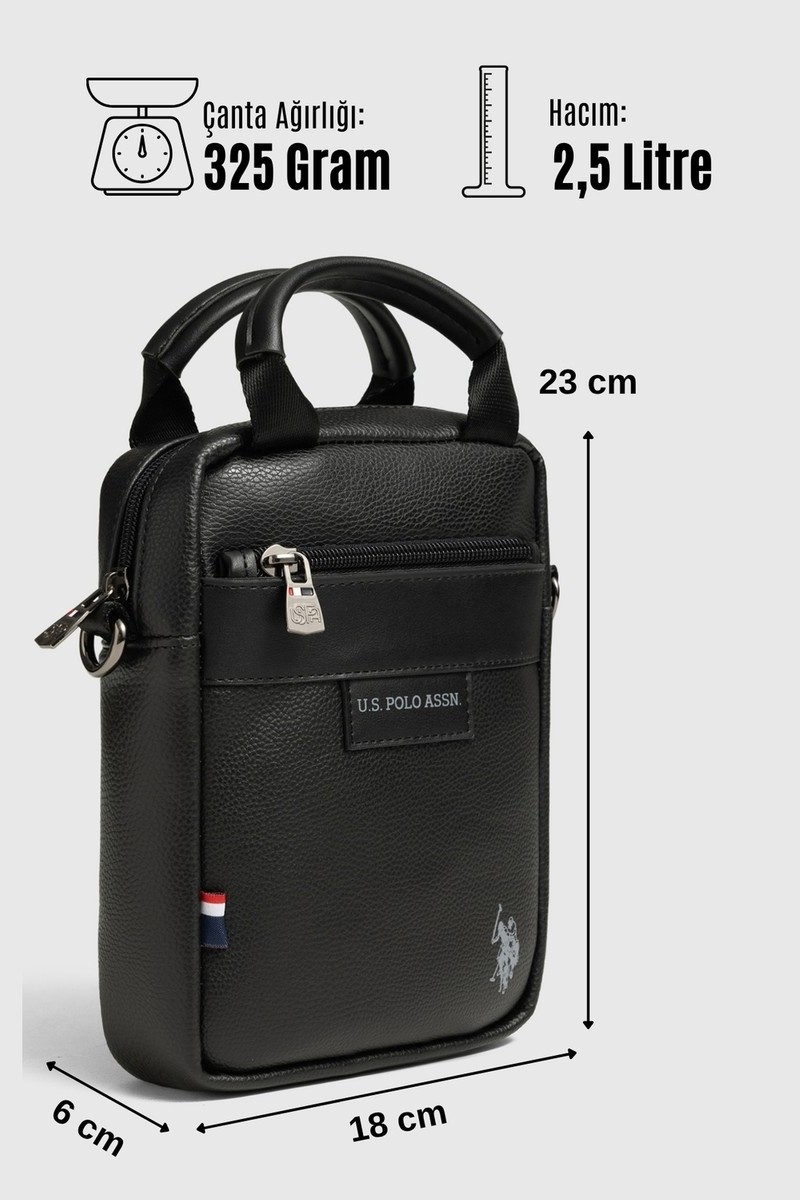 U.S. Polo Assn. Siyah Erkek El Çantası Omuz Askılı Postacı Çantası Günlük Vegan Deri Çanta 26082 görsel 7