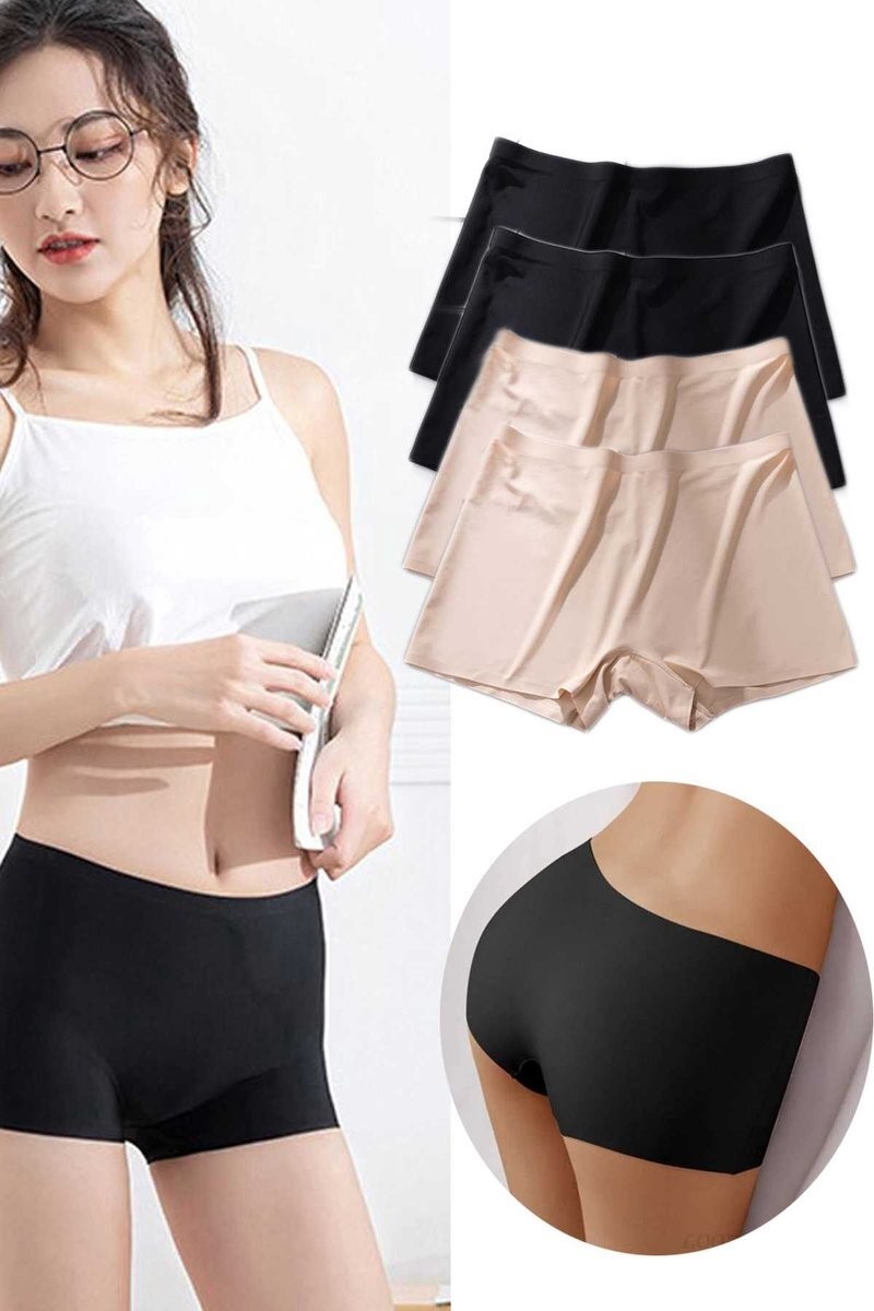 Royaleks 4 Adet Kadın Dikişsiz Görünmez Iz Yapmaz Mini Şort Boxer Siyah Ten - L