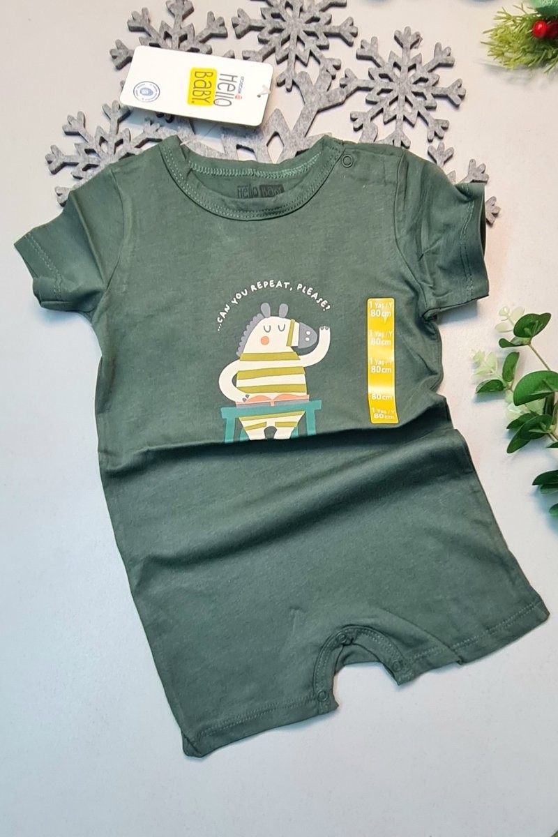 Royaleks Yazlık %100 Pamuk Haki Yeşil Kısa Kol Çıtçıtlı Bebek Tulum Hellobaby Ebebek Badi 1 Adet - 0-6 Ay görsel 2