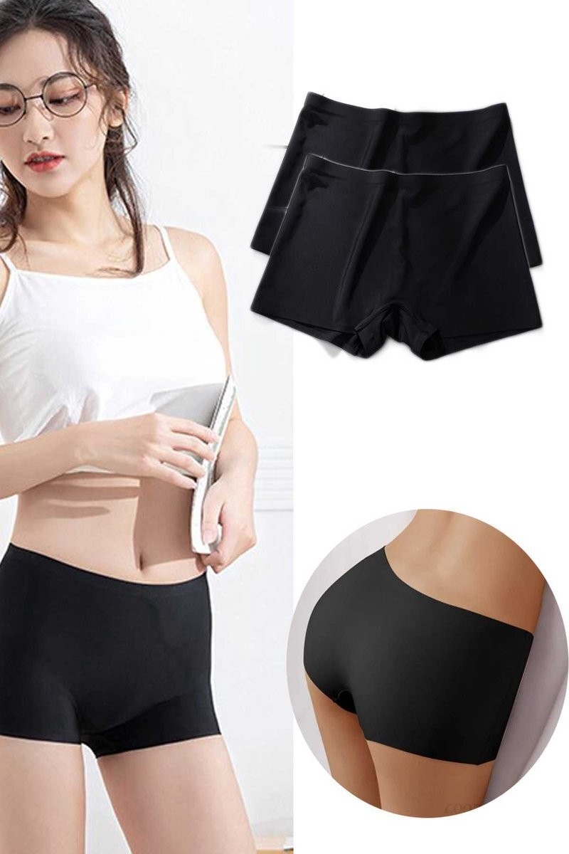 Royaleks 2 Adet Kadın Dikişsiz Görünmez Iz Yapmaz Mini Şort Boxer Siyah - Xl