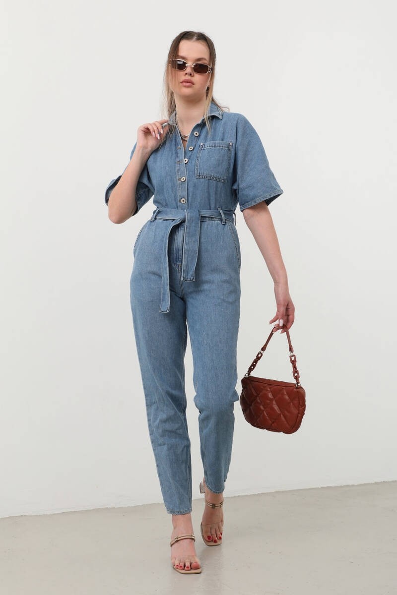 Banny Jeans Banny Kadın Jean Tulum Mavi Renkli Düz Pamuklu Günlük Kullanım İçin Tasarlandı