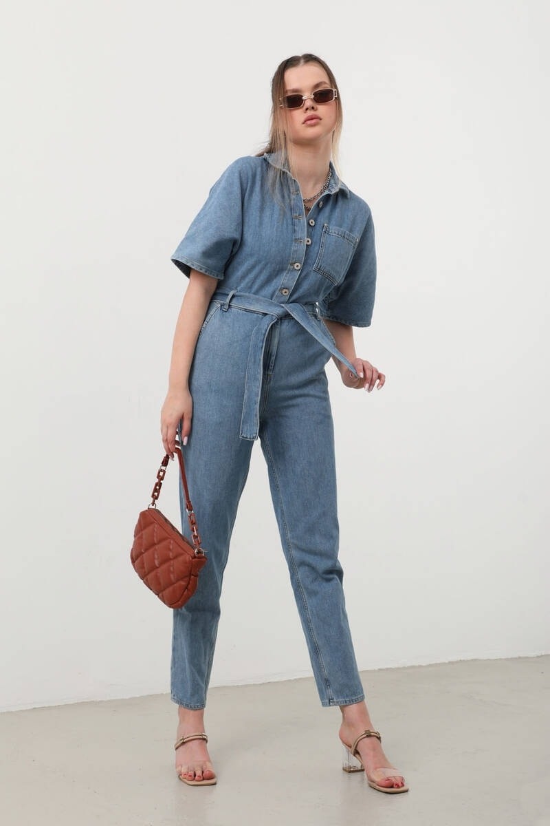Banny Jeans Banny Kadın Jean Tulum Mavi Renkli Düz Pamuklu Günlük Kullanım İçin Tasarlandı görsel 2