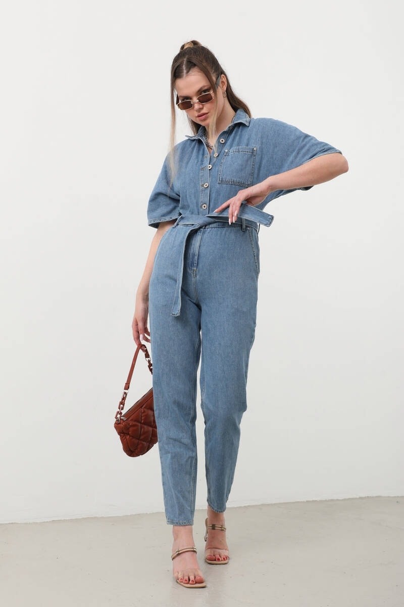 Banny Jeans Banny Kadın Jean Tulum Mavi Renkli Düz Pamuklu Günlük Kullanım İçin Tasarlandı görsel 3