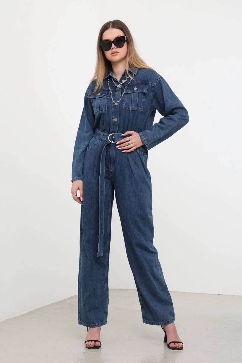 Banny Jeans Kadın Koyu Mavi Oversize Jean Tulum Pamuklu Rahat Kesim görsel 5
