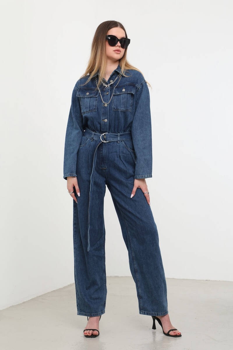 Banny Jeans Kadın Koyu Mavi Oversize Jean Tulum Pamuklu Rahat Kesim görsel 6