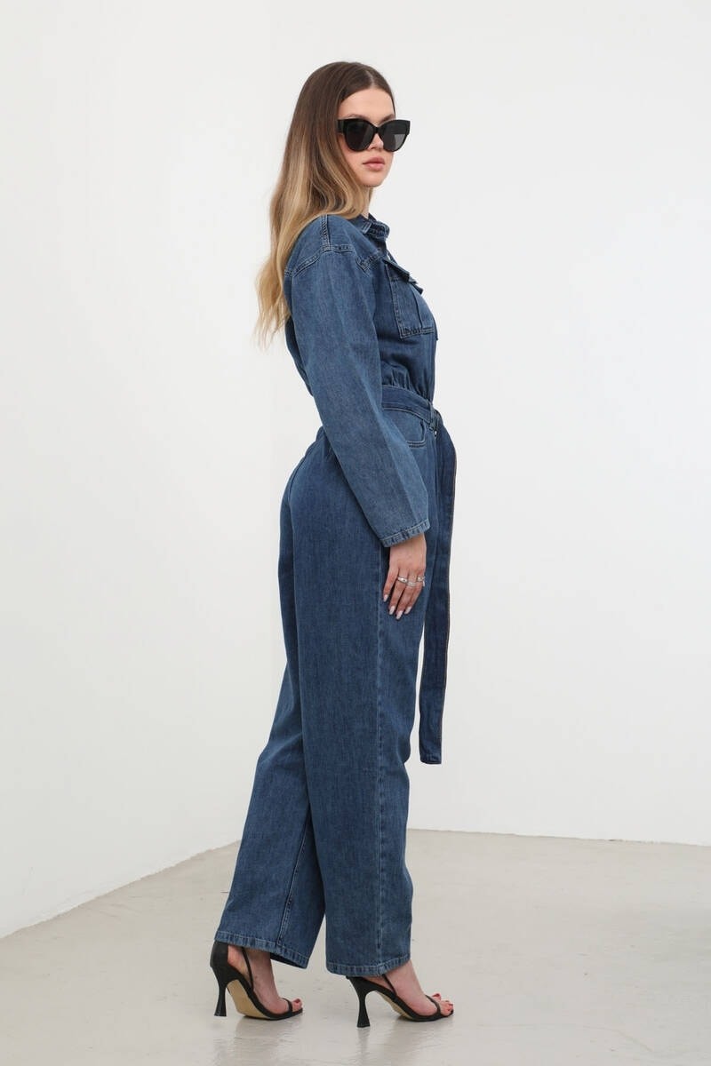 Banny Jeans Kadın Koyu Mavi Oversize Jean Tulum Pamuklu Rahat Kesim görsel 7