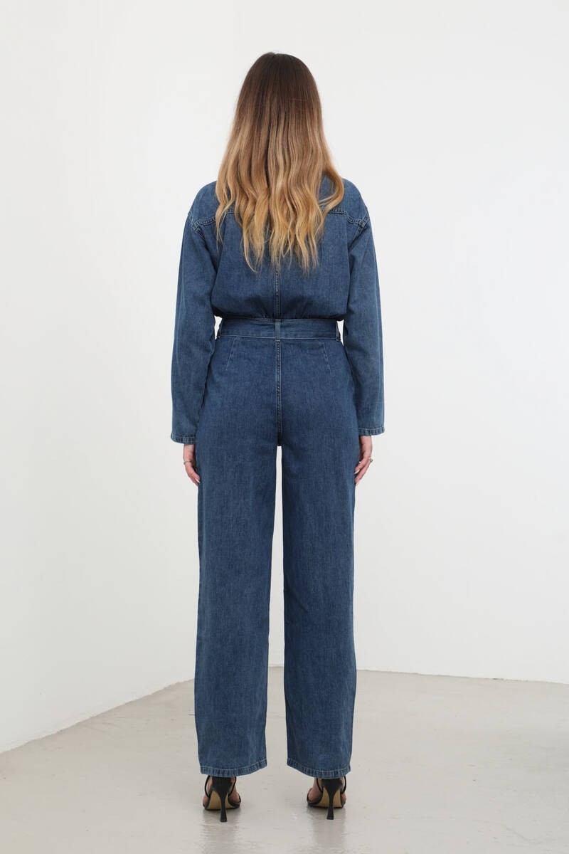 Banny Jeans Kadın Koyu Mavi Oversize Jean Tulum Pamuklu Rahat Kesim görsel 8