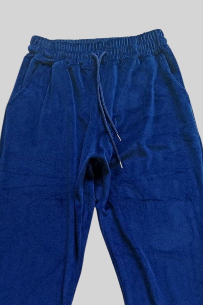 Kuzgun Ticaret Parlak Kadife Cepli Pantolon Eşofman Pijama Altı Unisex Lastikli Paça Lacivert görsel 2