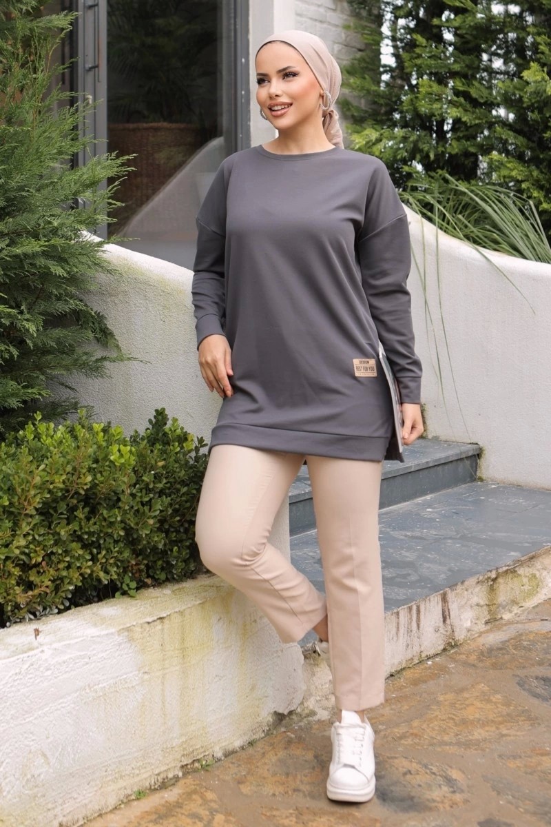 Lisinya Yeni Stil Gri Füme Detaylı Tunik 10020 ( Lisinya ) görsel 3