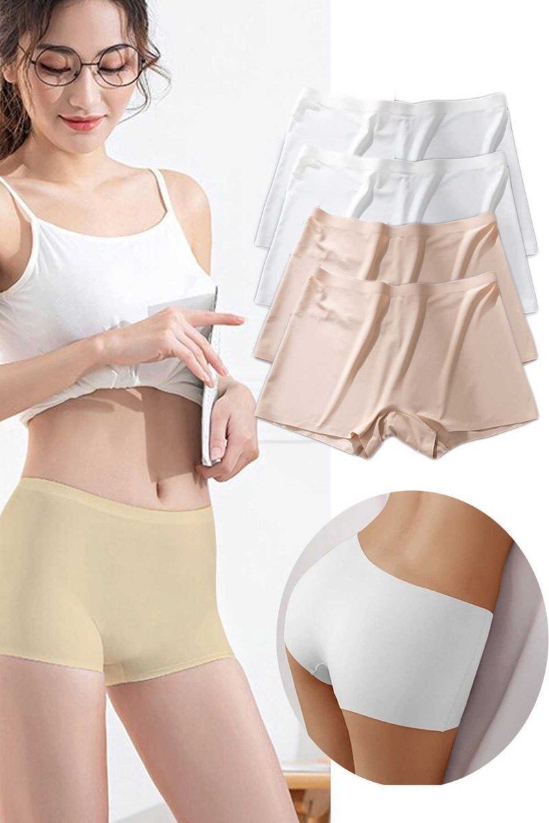 Kuzgun Ticaret 4 Adet Kadın Dikişsiz Görünmez Iz Yapmaz Mini Şort Boxer Beyaz Ten