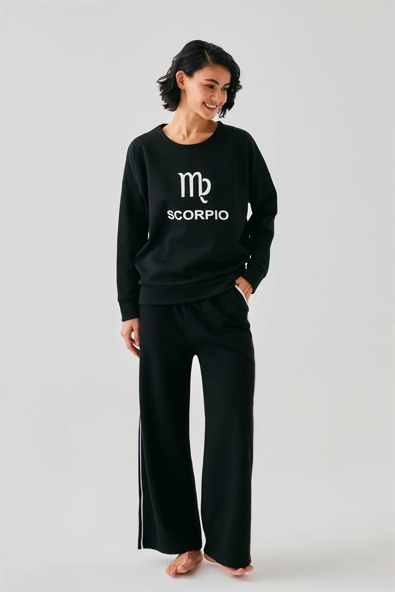 Çamaşır Kenti Moda Kadın Siyah Akrep Burcu Oversize 2 Iplik Eşofman Ev Giyim Takımı Beruflic görsel 2