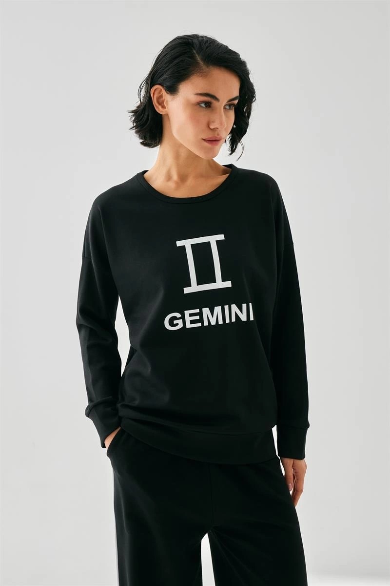 Çamaşır Kenti Moda Kadın Siyah Ikizler Burcu Oversize 2 Iplik Eşofman Ev Giyim Takımı Beruflic görsel 5