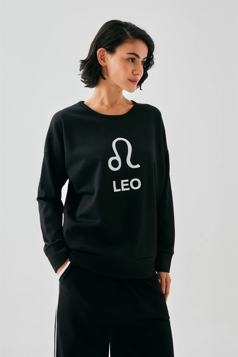 Çamaşır Kenti Moda Kadın Siyah Aslan Burcu Oversize 2 Iplik Eşofman Ev Giyim Takımı Beruflic görsel 3