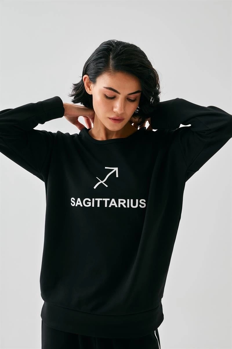 Çamaşır Kenti Moda Kadın Siyah Yay Burcu Oversize 2 Iplik Eşofman Ev Giyim Takımı Beruflic görsel 3