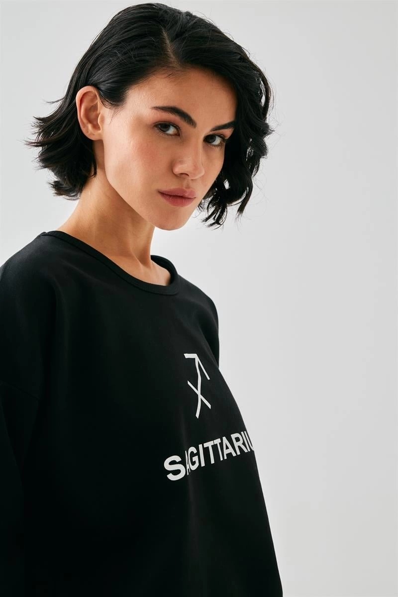 Çamaşır Kenti Moda Kadın Siyah Yay Burcu Oversize 2 Iplik Eşofman Ev Giyim Takımı Beruflic görsel 4