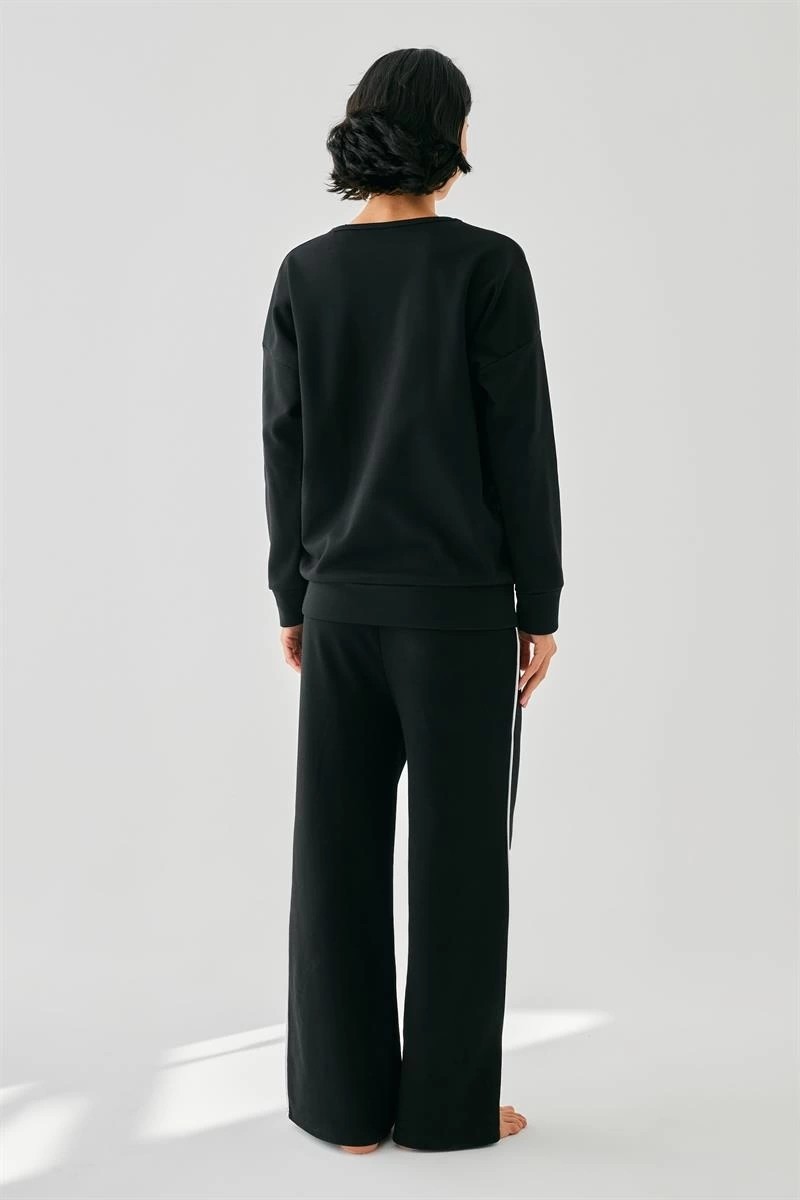 Çamaşır Kenti Moda Kadın Siyah Balık Burcu Oversize 2 Iplik Eşofman Ev Giyim Takımı Beruflic görsel 4