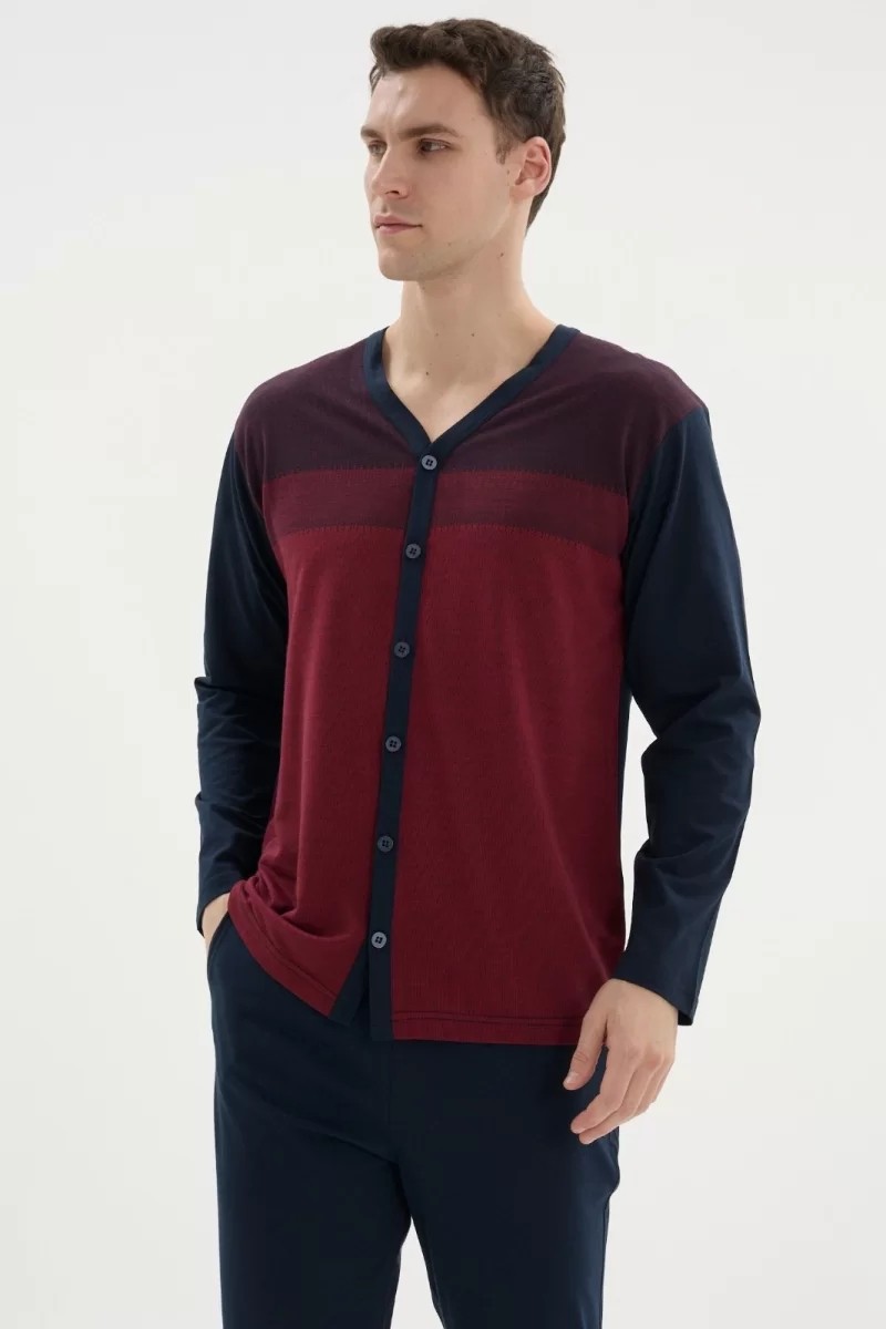 Melonika Kocabey DM-26104 V Yaka Boydan Düğmeli Pijama Takımı