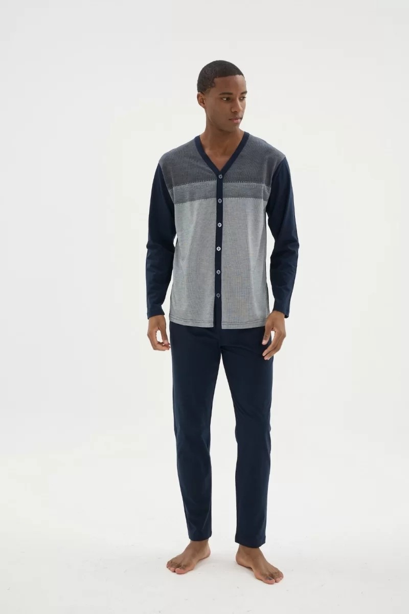 Melonika Kocabey DM-26104 V Yaka Boydan Düğmeli Pijama Takımı
