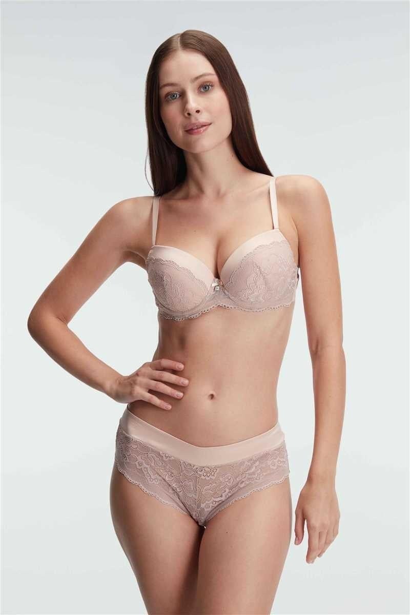 Melonika Destekli Balenli Kaplı Dantel Detaylı Sütyen Slip Iç Çamaşırı Takımı