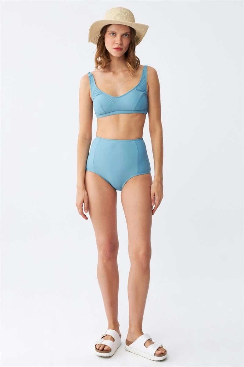Melonika Kadın Basic Turkuaz Pedli Yüksek Bel Bikini Takımı Çmş görsel 2