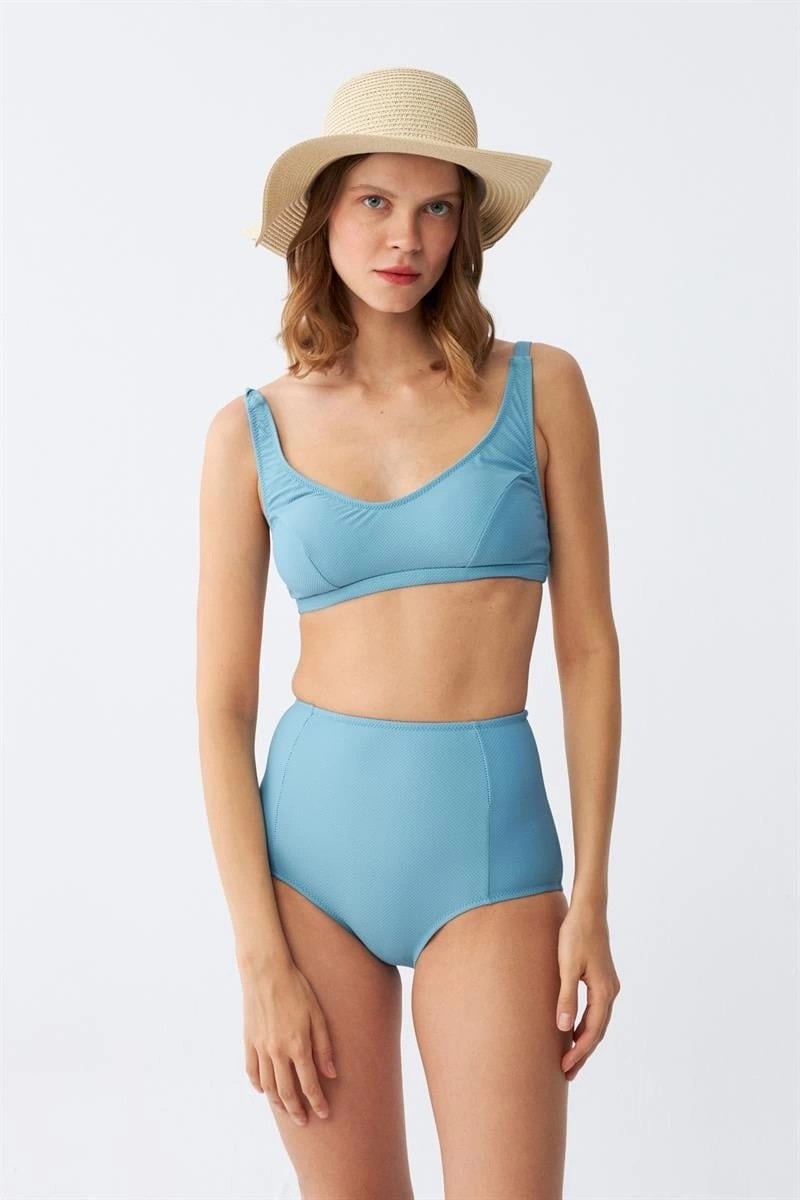 Melonika Kadın Basic Turkuaz Pedli Yüksek Bel Bikini Takımı Çmş görsel 4
