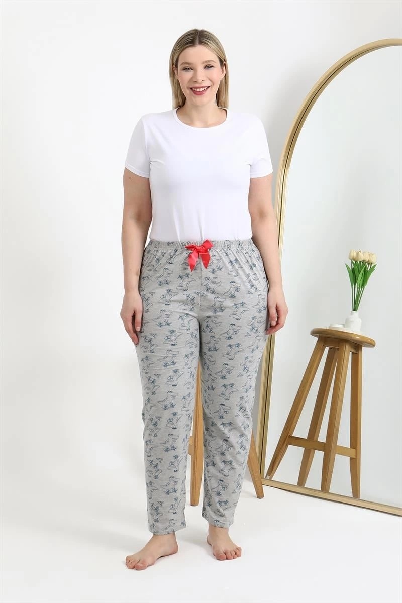 Melonika Kadın Pamuklu Büyük Beden Alt Pijama Gri Çmş görsel 2