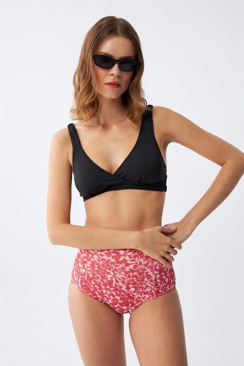 Melonika Kadın Pedli Yüksek Bel Bikini Takımı - Siyah Çmş görsel 4