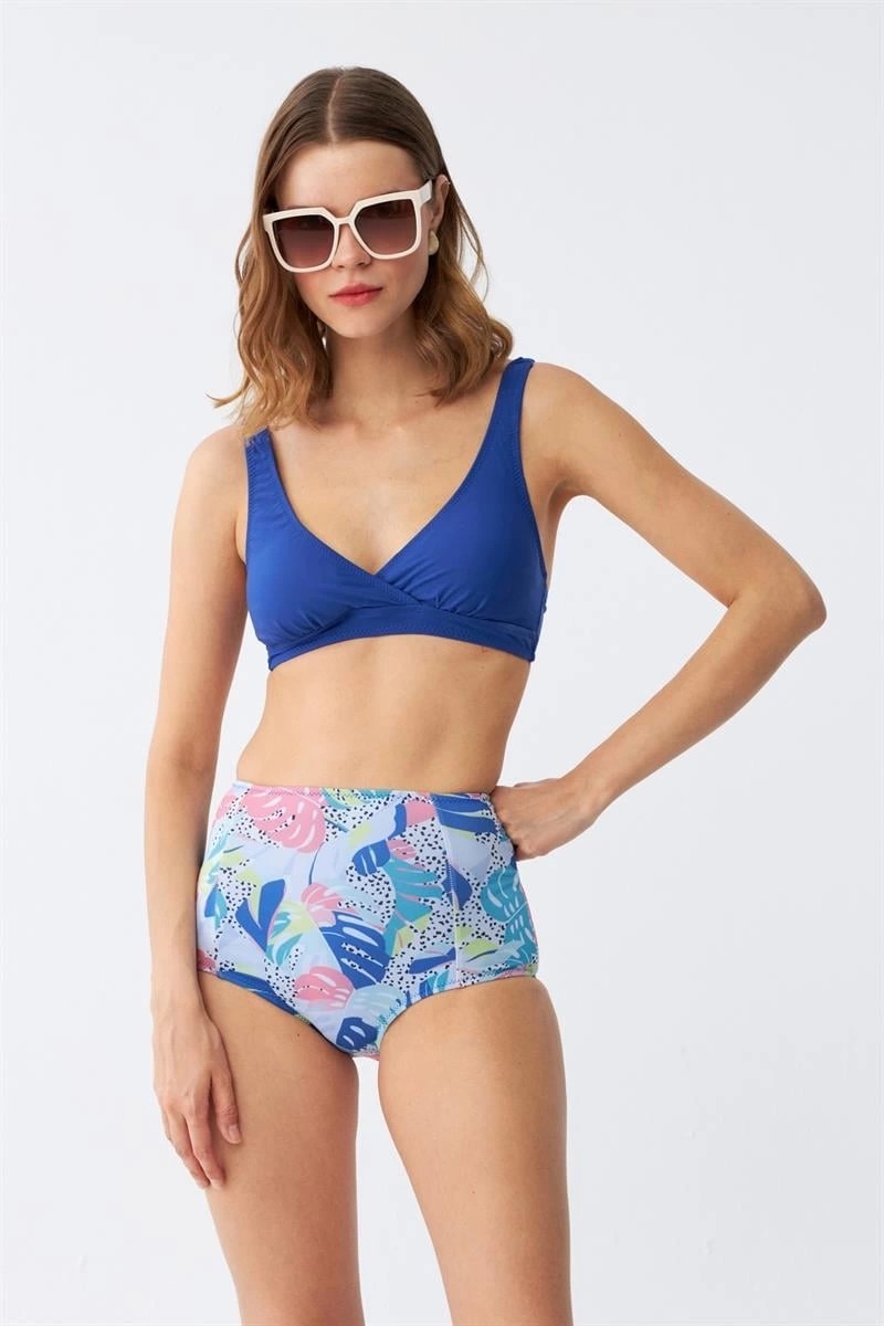 Melonika Kadın Pedli Yaprak Desenli Yüksek Bel Sax Bikini Takımı Çmş görsel 4