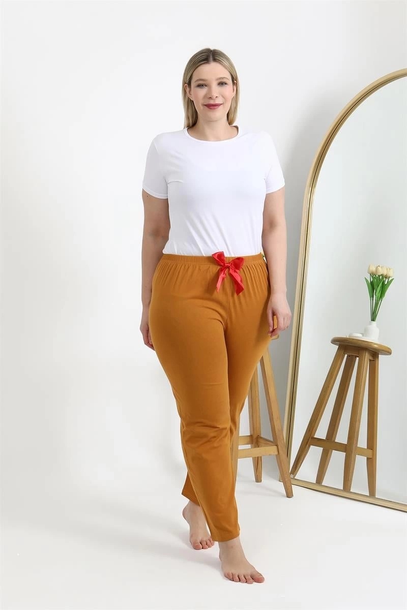 Melonika Kadın Pamuklu Büyük Beden Alt Pijama Hardal Çmş