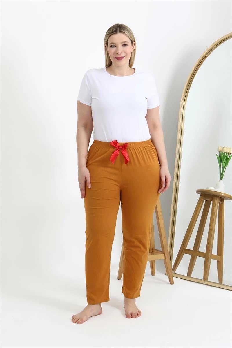 Melonika Kadın Pamuklu Büyük Beden Alt Pijama Hardal Çmş görsel 2
