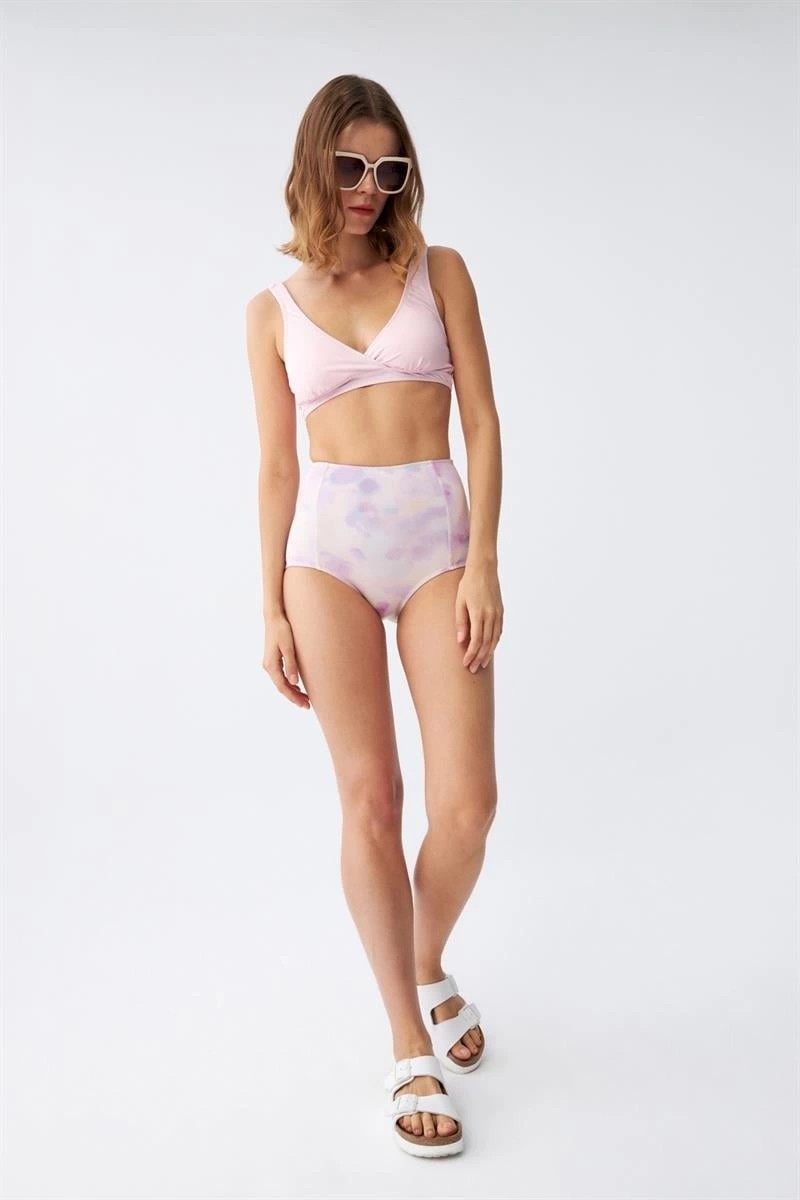 Melonika Kadın Pembe Pedli Üst ve Pastel Desenli Yüksek Bel Bikini Takımı Çmş görsel 2
