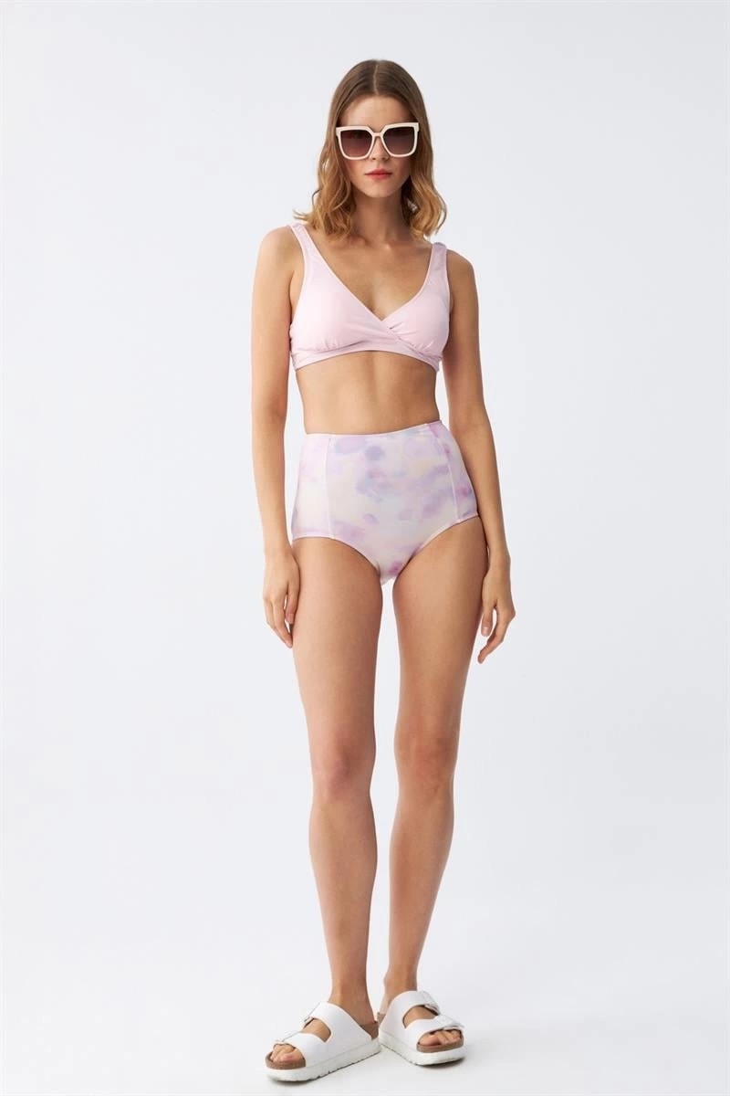 Melonika Kadın Pembe Pedli Üst ve Pastel Desenli Yüksek Bel Bikini Takımı Çmş görsel 3