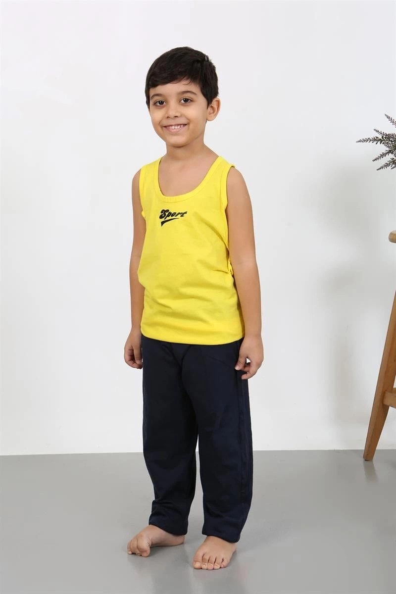 Melonika Erkek Çocuk Sıfır Kol Penye Pijama Takım Sarı Çmş