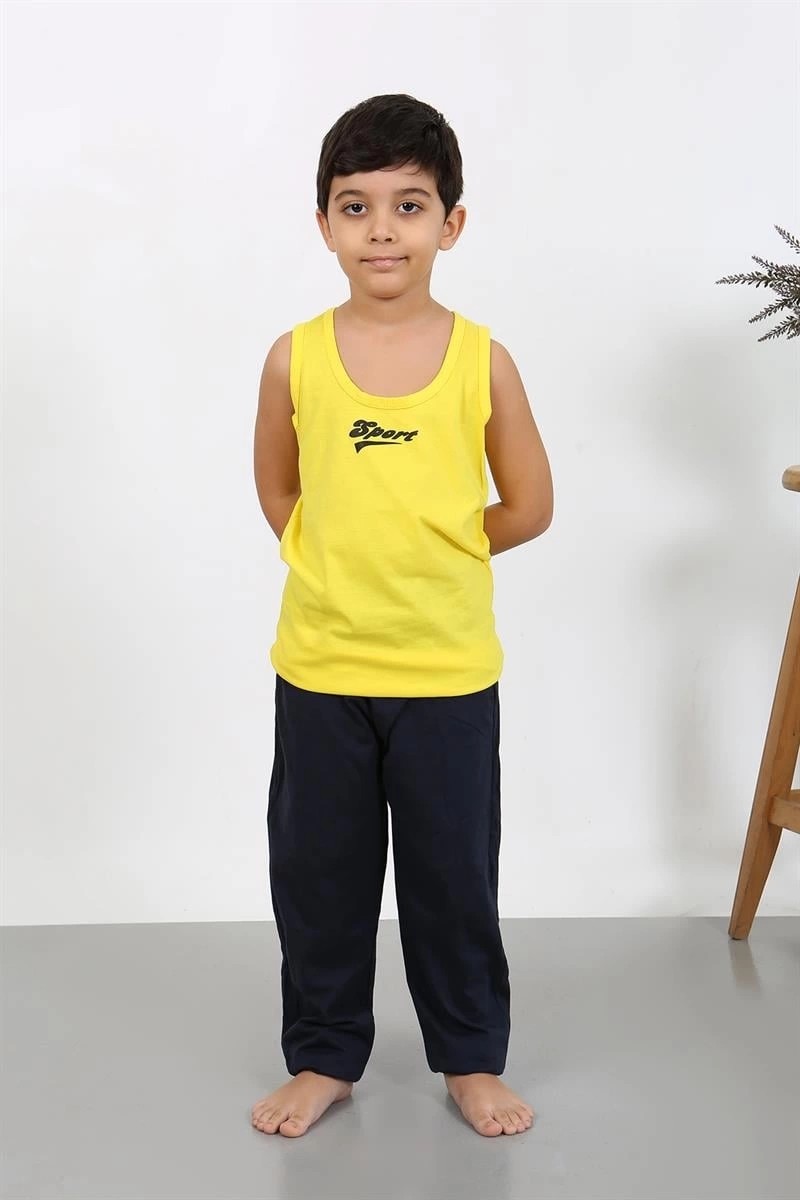 Melonika Erkek Çocuk Sıfır Kol Penye Pijama Takım Sarı Çmş görsel 2