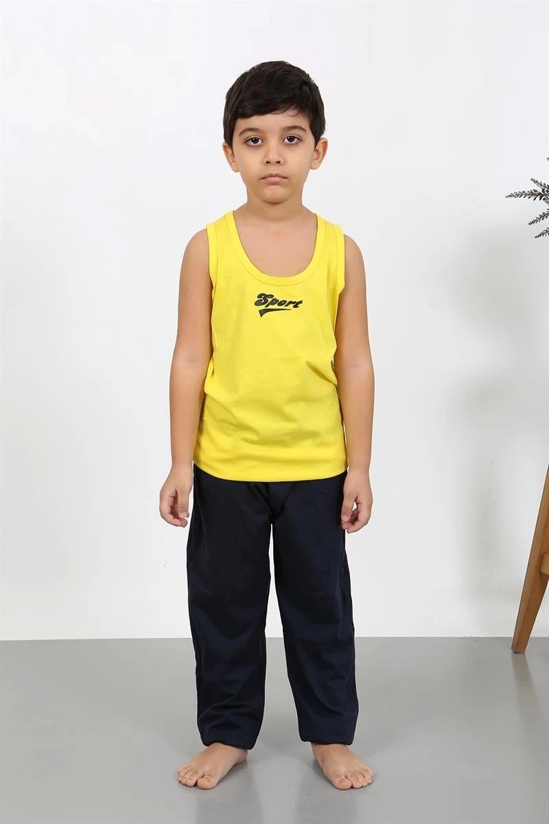 Melonika Erkek Çocuk Sıfır Kol Penye Pijama Takım Sarı Çmş görsel 3
