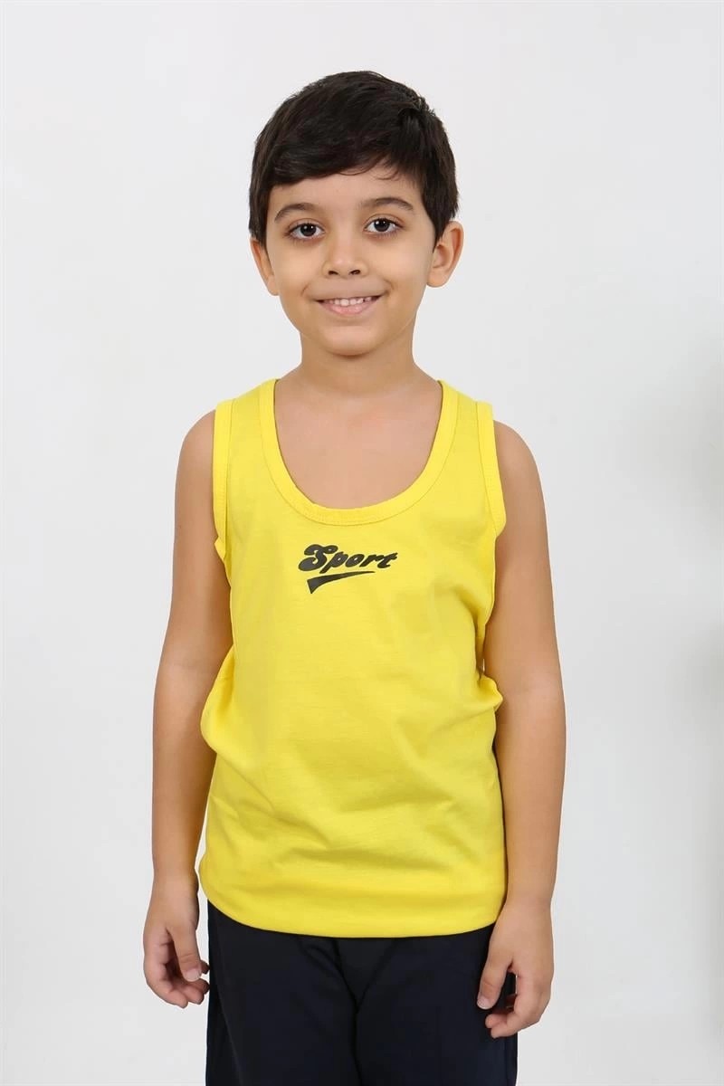 Melonika Erkek Çocuk Sıfır Kol Penye Pijama Takım Sarı Çmş görsel 4