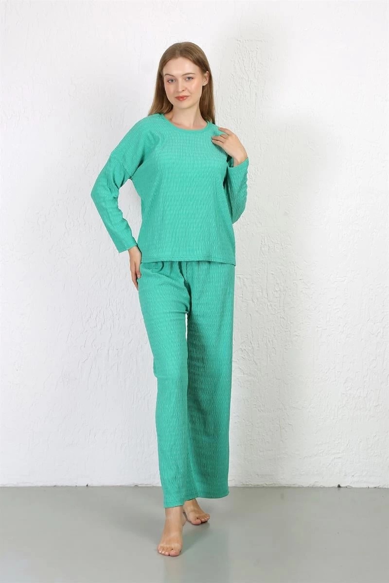 Melonika Kadın Bürümcük Kumaş Pijama Takım Yeşil Çmş görsel 4