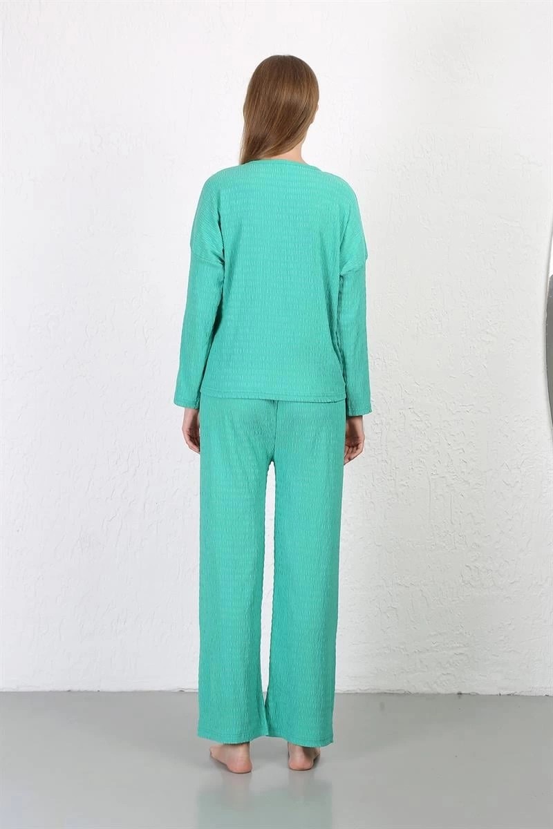 Melonika Kadın Bürümcük Kumaş Pijama Takım Yeşil Çmş görsel 5