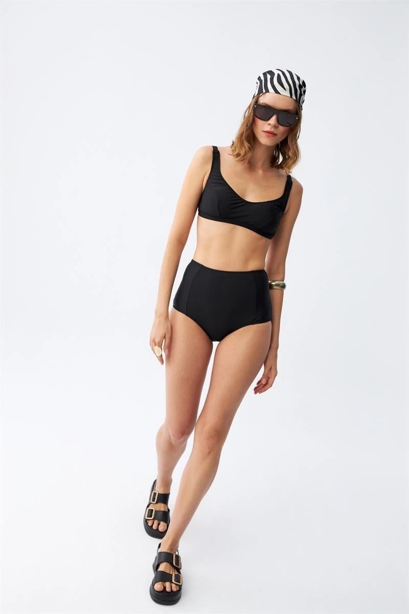 Melonika Kadın Siyah Pedli Kare Yaka Yüksek Bel Bikini Takımı Çmş görsel 2