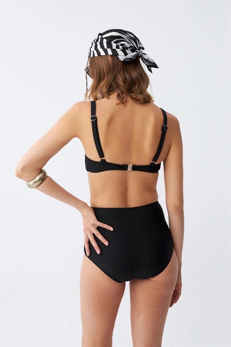 Melonika Kadın Siyah Pedli Kare Yaka Yüksek Bel Bikini Takımı Çmş görsel 4