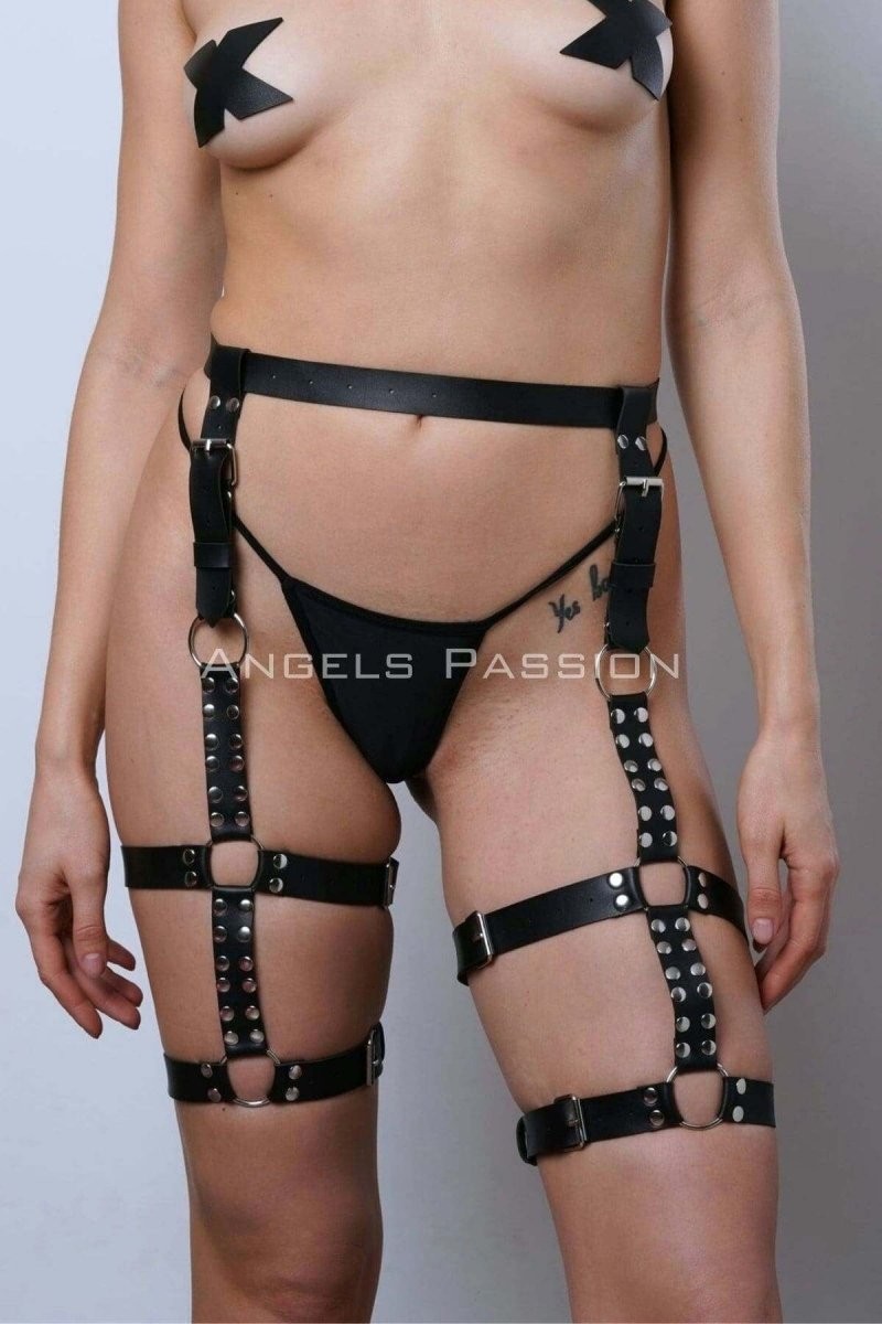 Esranın Dünyası Deri Kemer Bacak Harness, Perçin Detaylı Deri Bacak Jartiyer - BRF862